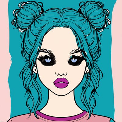 realistic girl with two buns in hair and lips