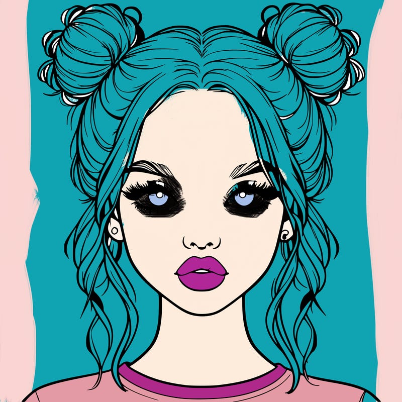 realistic girl with two buns in hair and lips
