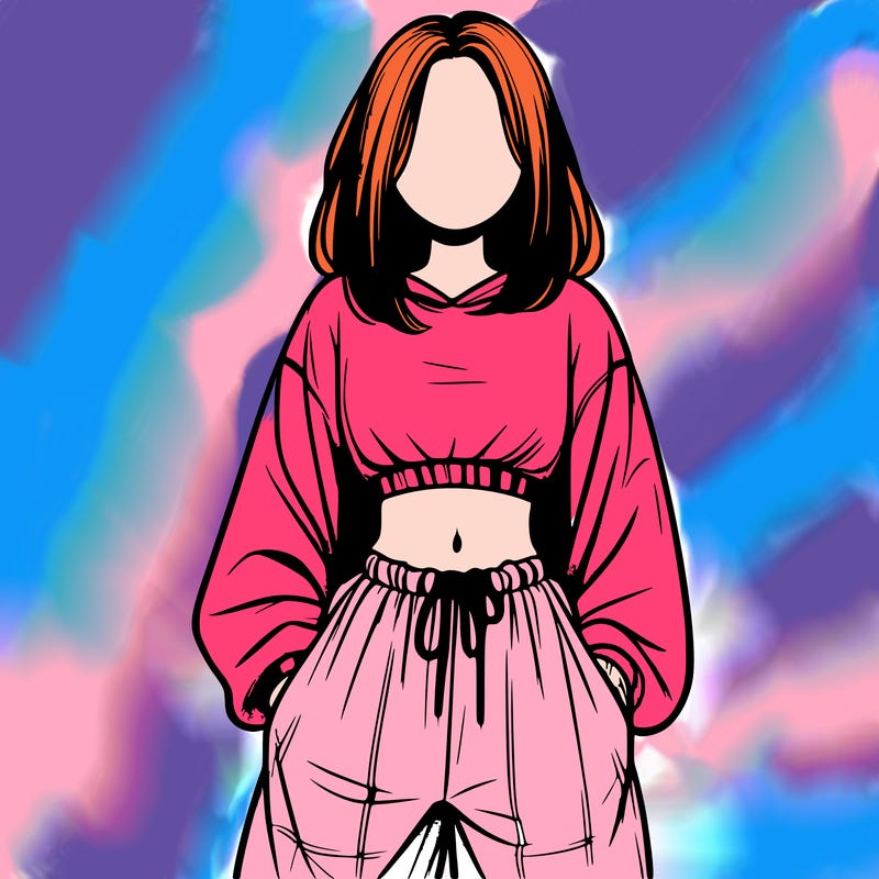 realistic girl faceless with baggy pants and a crop top
