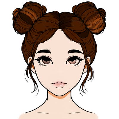 realistic girl with two buns on top of her head