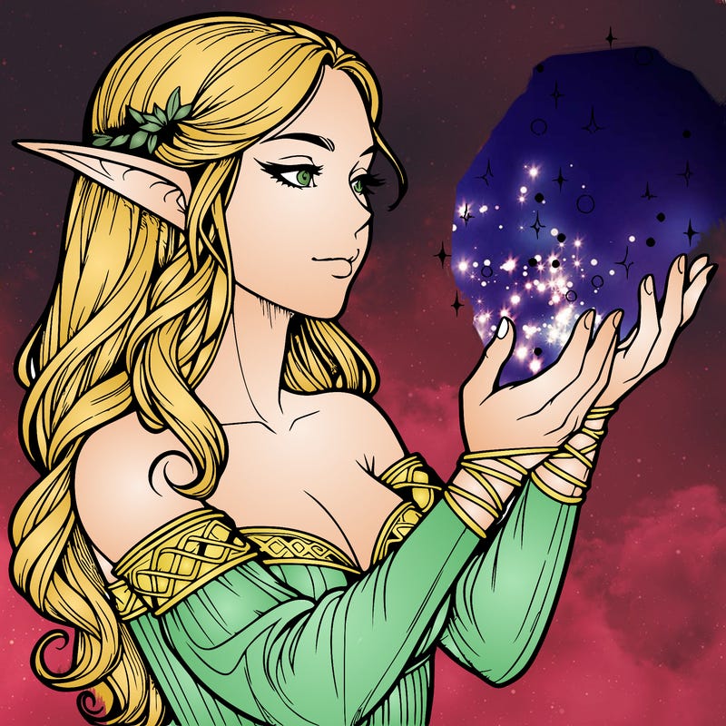 realistic elf girl doing magic