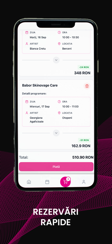 Magic Salon - Magic Salon mobile app checkout screen showing appointment details for skincare services and a payment button