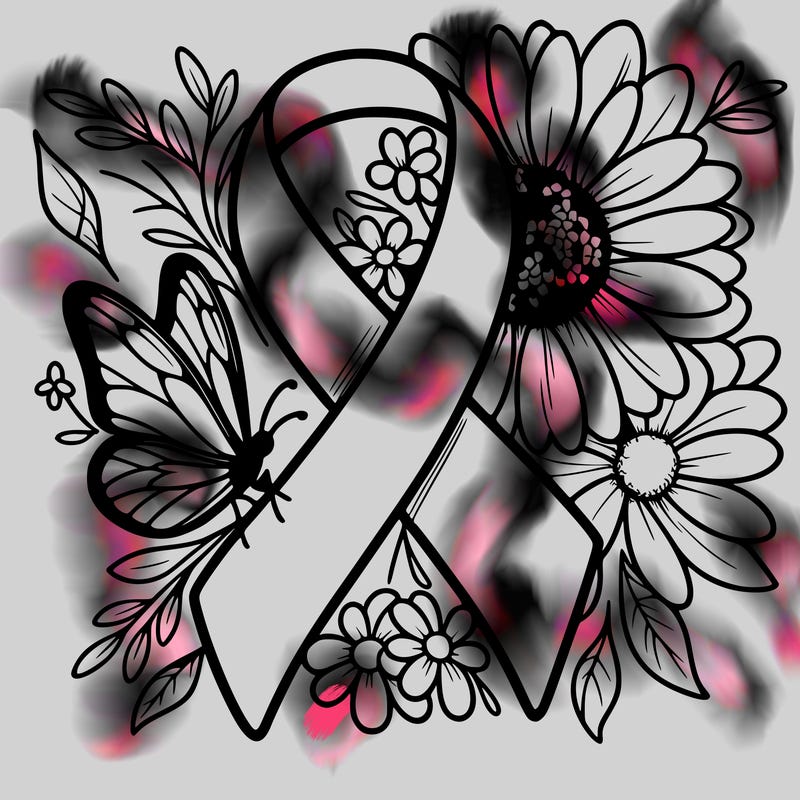cancer awareness symbol with flowers and butterflies
