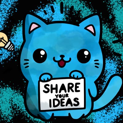 a cute cat saying share your ideas