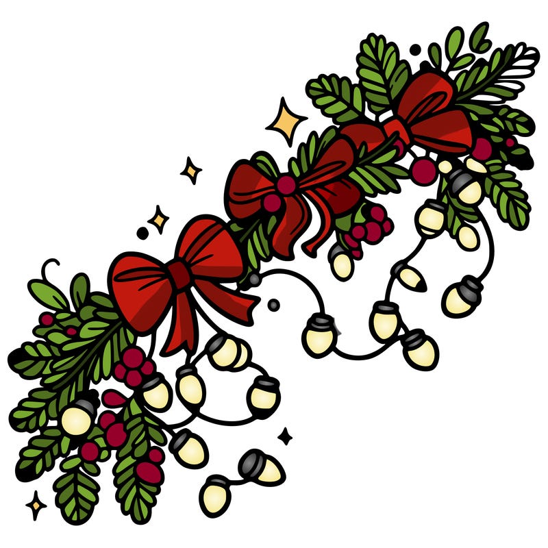 christmas garland: decorated with lights and ribbons..simple vector art