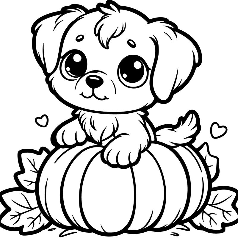one cute puppy sitting on a pumpkin