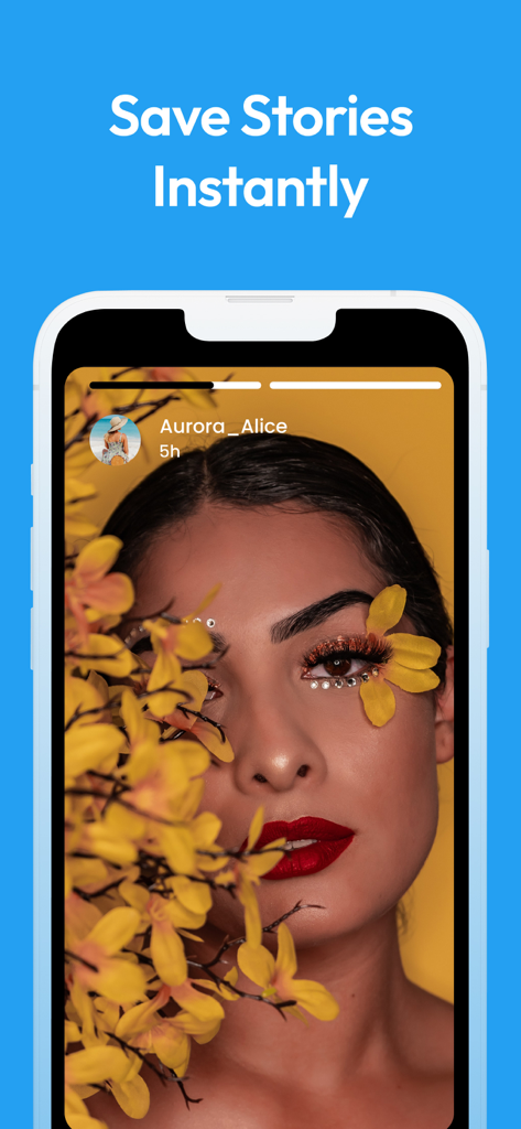 IGSaver! Video & Photo Saver - IGSaver app screenshot demonstrating the feature to save social media stories instantly on an iPhone