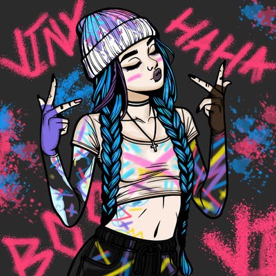 realistic teenage girl with braids and a beanie and crop top doing 🫶🏼
