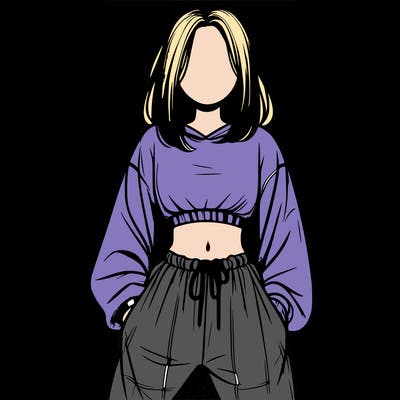 realistic girl faceless with baggy pants and a crop top