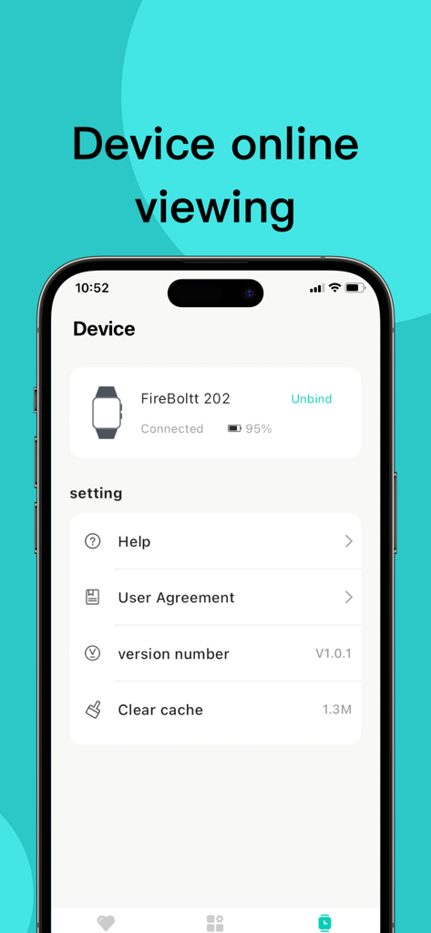 Screenshot of Fire Boltt Fit Pro app showing a connected smartwatch with battery percentage and a settings menu.