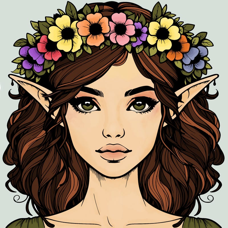 realistic female elf with flower crown