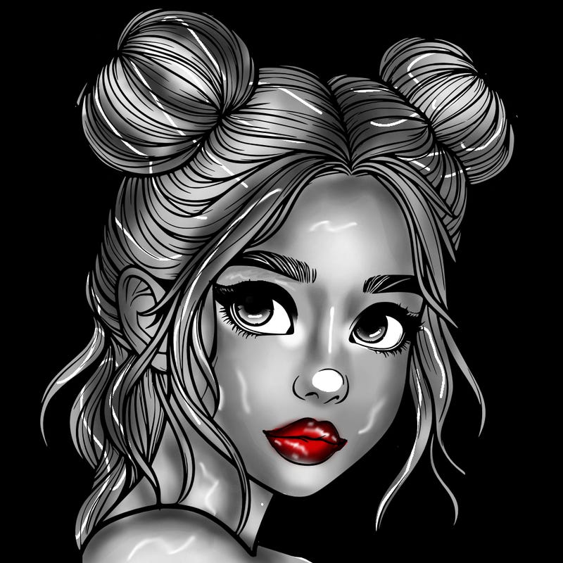 realistic girl with hair buns on her head