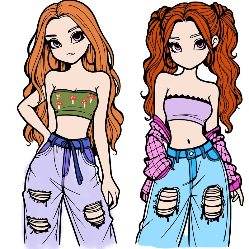 2 girls in crop tops and baggy jeans ripped