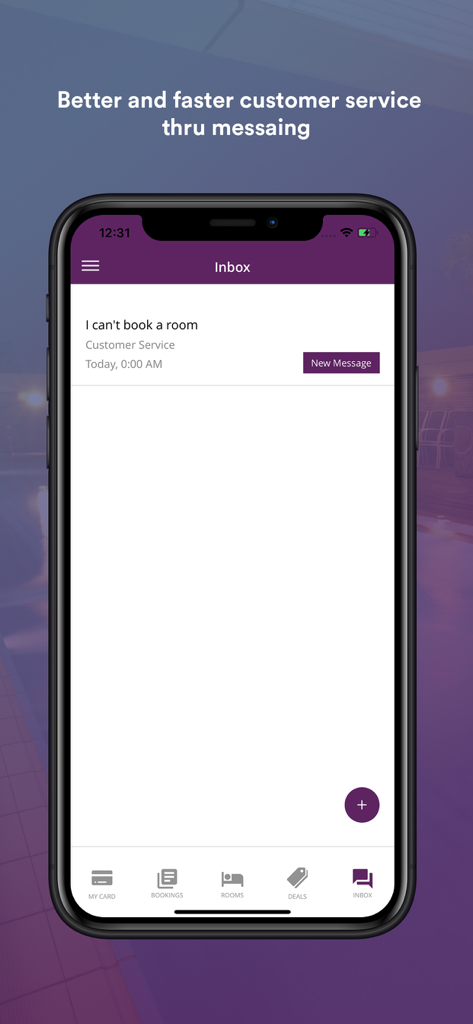 One Imperial Rewards - Customer service inbox screen in the One Imperial Rewards mobile app showing a message about booking assistance.