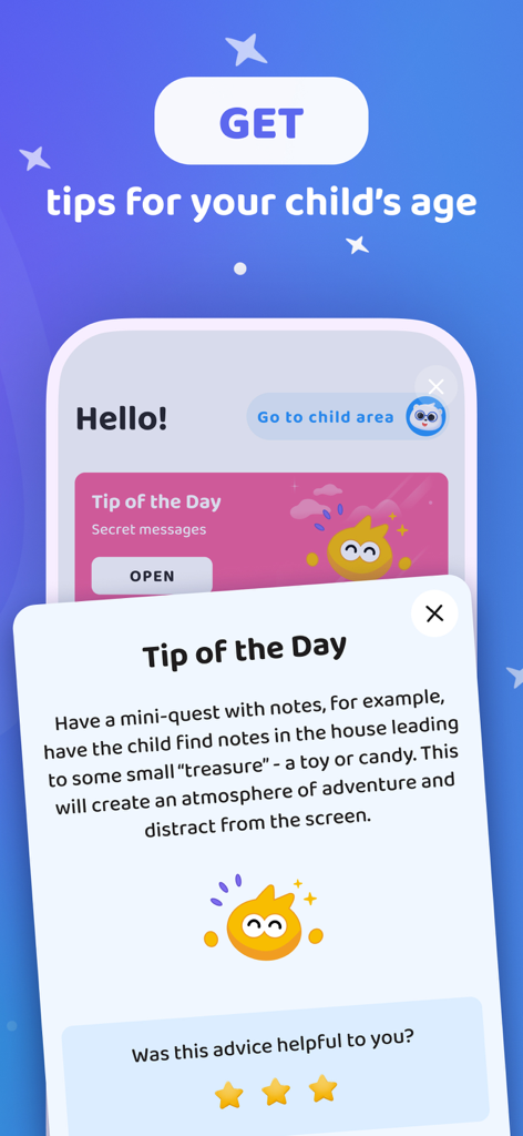 HabbyApp: Kids Habit & Routine - Mobile screen showing daily parenting tips and expert advice in HabbyApp