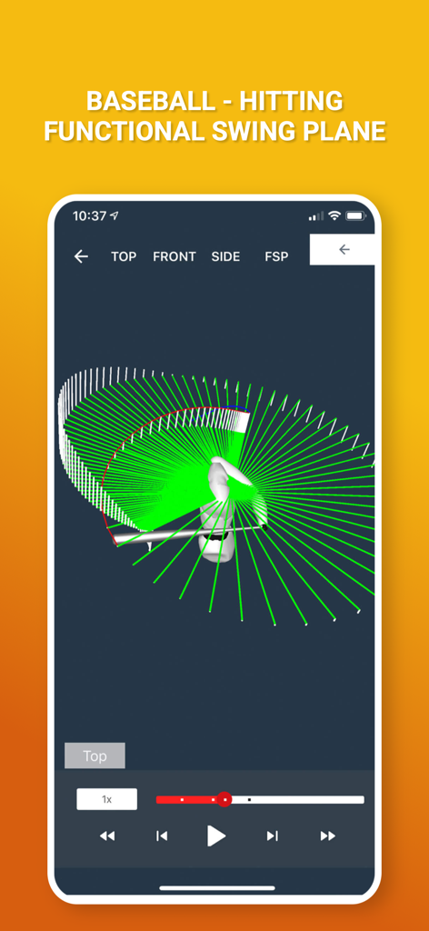 4D Motion - 3D biomechanical visualization of a baseball hitting functional swing plane in the 4D Motion app