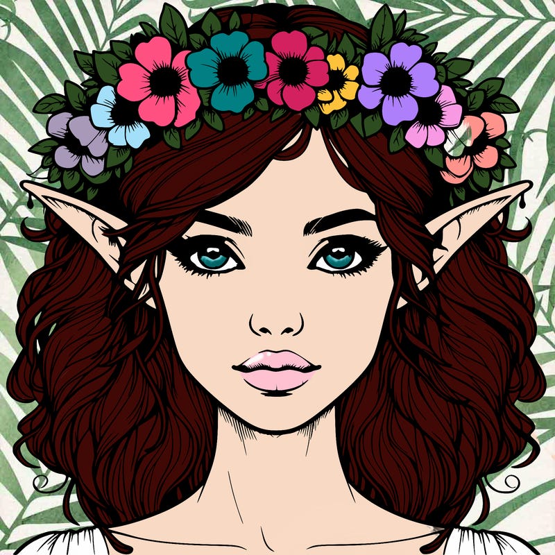 realistic female elf with flower crown