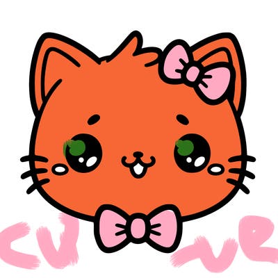 kawaii cat with a bow tie hanging from his ear