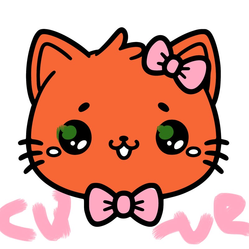 kawaii cat with a bow tie hanging from his ear