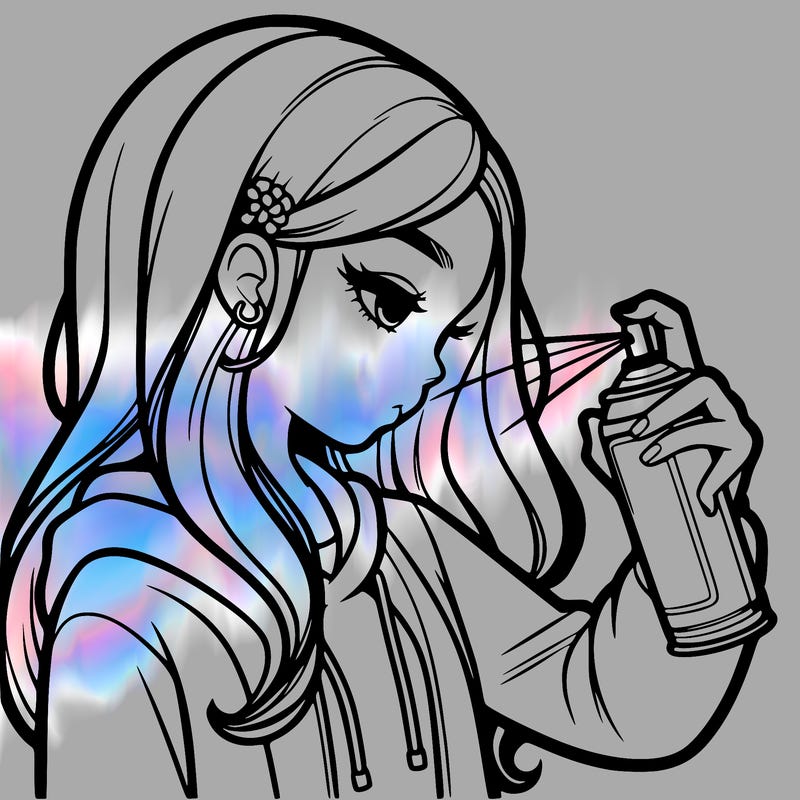 a realistic girl spray painting