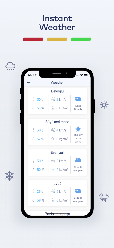 IBB CepTrafik - Real-time weather information for various Istanbul districts on the IBB CepTrafik mobile app