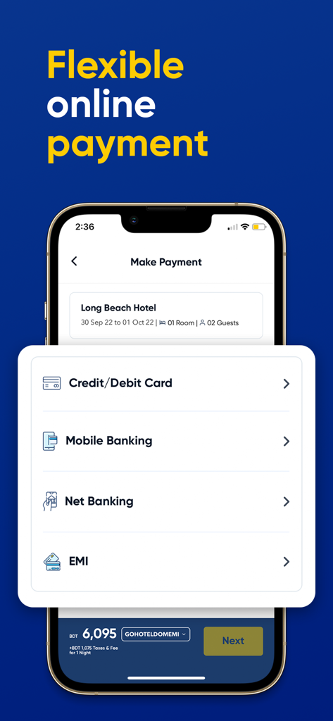 GoZayaan - GoZayaan mobile app payment screen showing choices for credit or debit card mobile banking net banking and EMI options