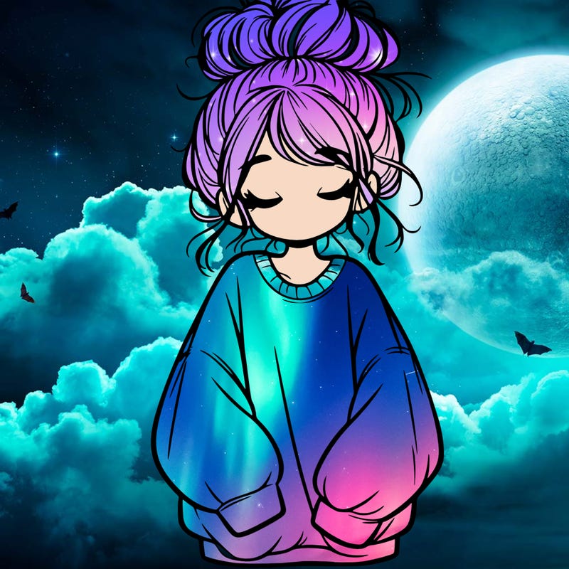 girl with baggy sweatshirt and messy bun