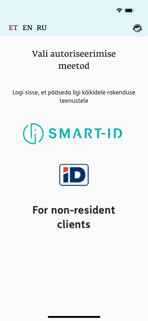ERGO Estonia mobile app login screen showing authorization methods including Smart-ID and options for non-resident clients