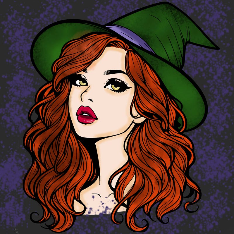realistic witch girl with wavy hair and lips