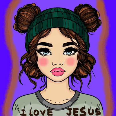 realistic girl with buns in her hair with a beanie on