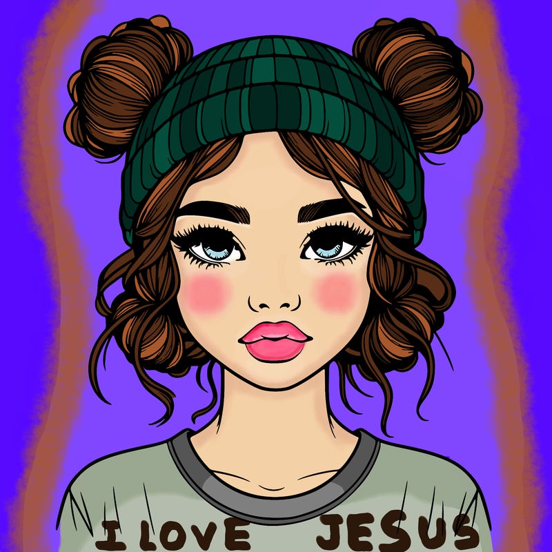 realistic girl with buns in her hair with a beanie on