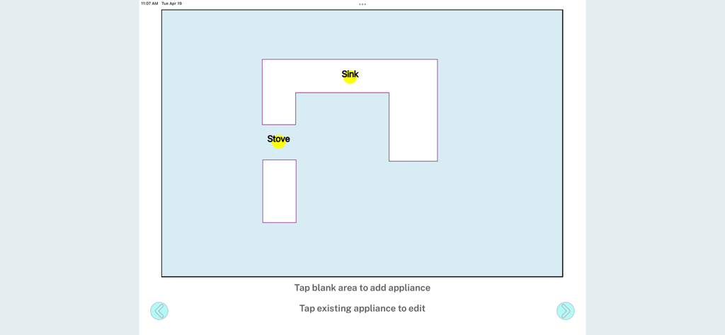 Digital kitchen countertop sketch showing sink and stove placement