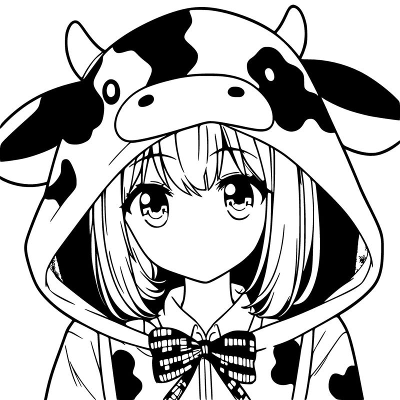 anime girl with cow hoodie