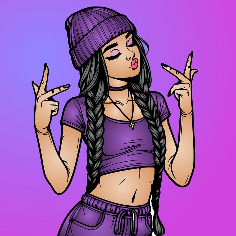 realistic teenage girl with braids and a beanie and crop top doing 🫶🏼