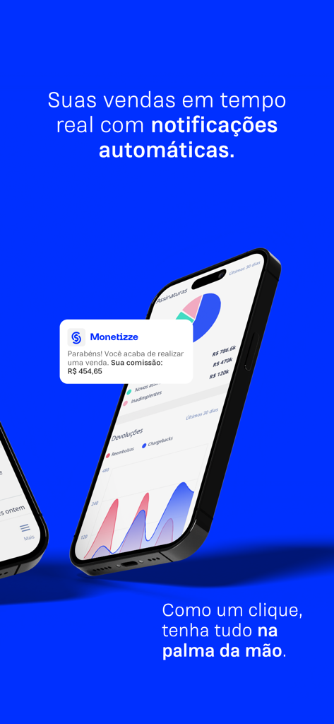 Real-time sales commission notification displayed on the Monetizze mobile app interface.