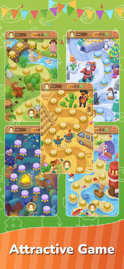 Connect Master - Tile Matching - Multiple adventure themed game maps with numbered levels in Connect Master Tile Matching.
