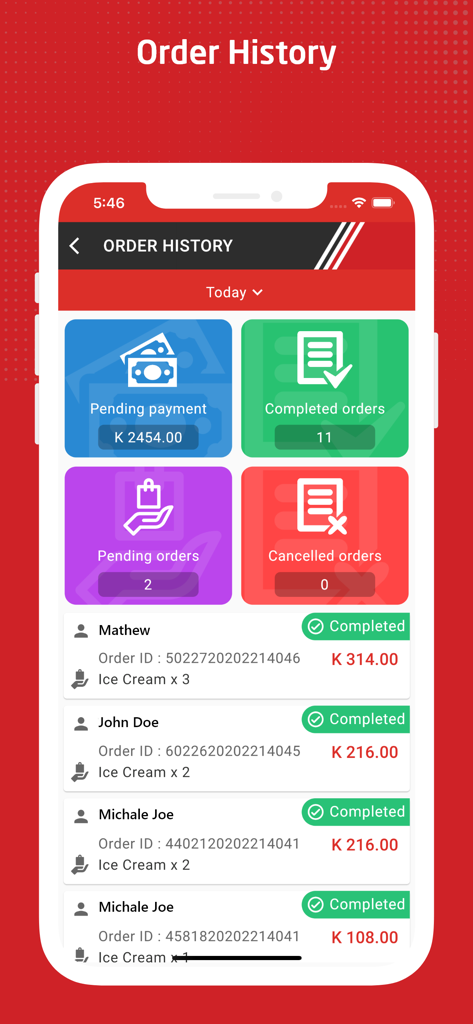 GoFood (PNG) Shop - GoFood PNG Shopマーチャントの注文履歴ダッシュボード。売上統計と完了した注文リストが表示されています。