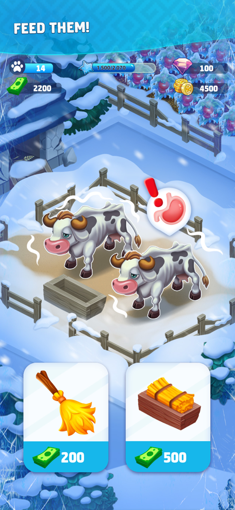 Harvest Land - Nutrire mucche affamate in una fattoria coperta di neve in Harvest Land