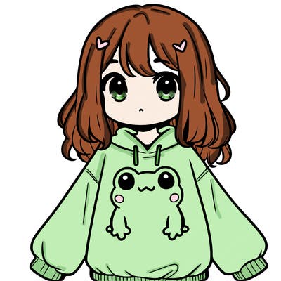 girl wearing frogging sweatshirt