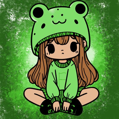 a girl wearing a frog hat and some frog socks