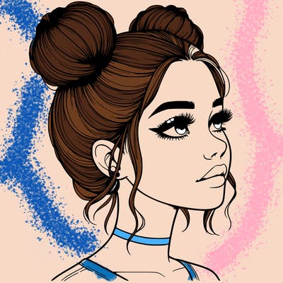 realistic girl with buns on the top of her head