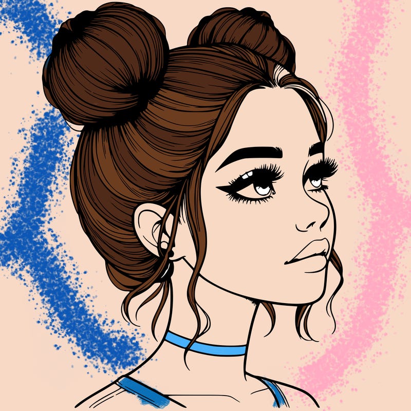 realistic girl with buns on the top of her head