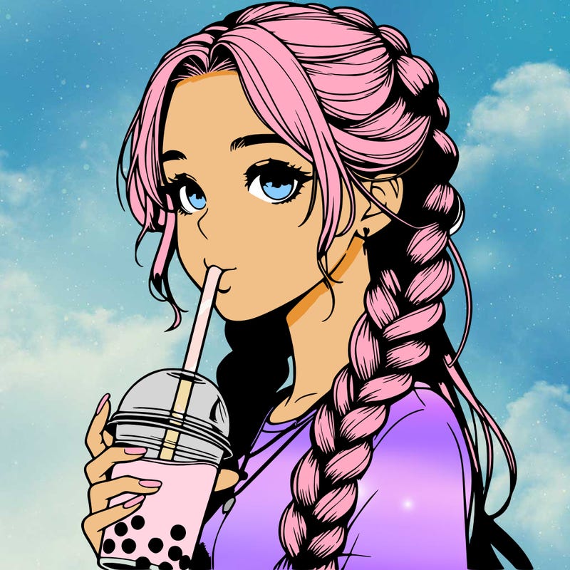 realistic girl with braided hair drinking boba