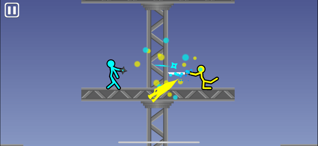 Supreme Duelist 2022 - Cyan and yellow stickmen dueling on a platform with physics combat effects