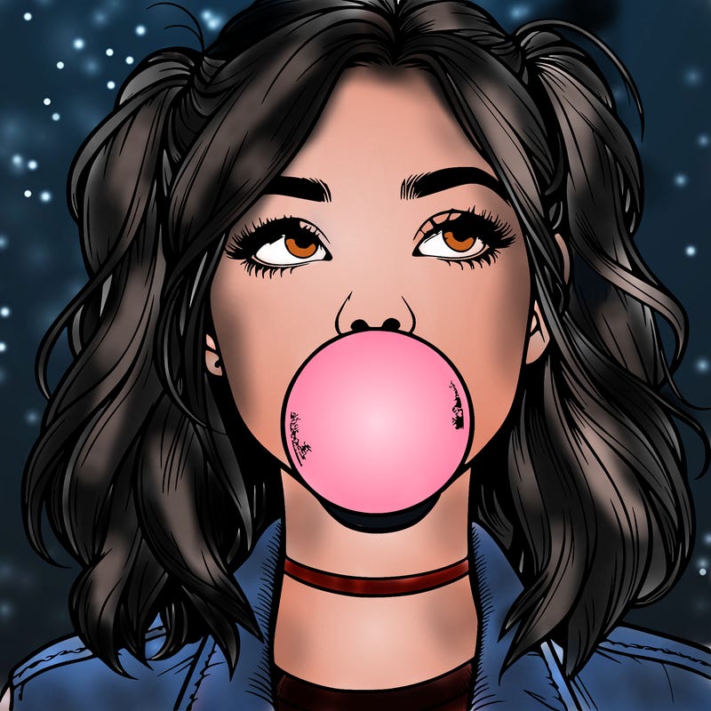 realististic girl blowing bubble -gum