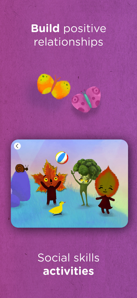 Social skills activities in the Wisdom The World of Emotions app designed to build positive relationships