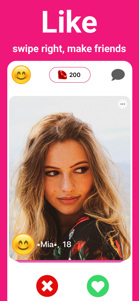 z - make friends for instagram - A mobile app interface showing a profile of a young woman with a swipe right to make friends prompt
