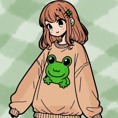 girl wearing frogging sweatshirt