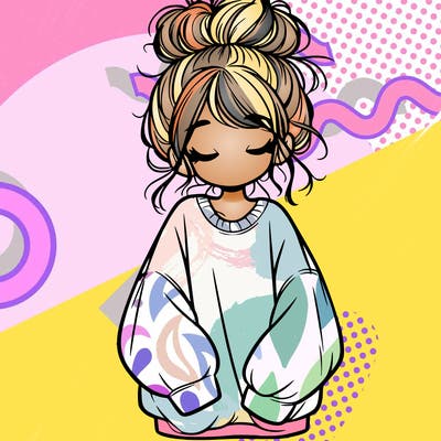 girl with baggy sweatshirt and messy bun