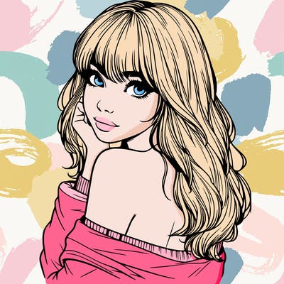 realistic girl with bangs looking over her shoulder